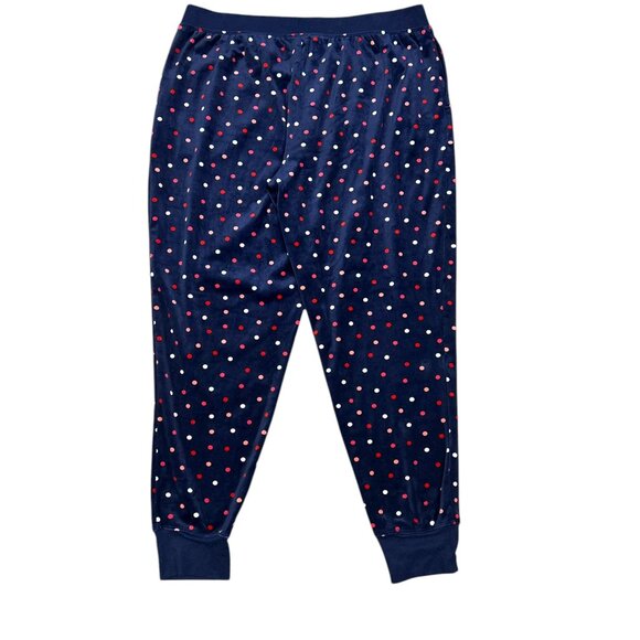 Kate Spade Navy Blue Velour Pajama Set Sz L Polka Dot Cozy Sleepwear Cabincore - Picture 9 of 12
